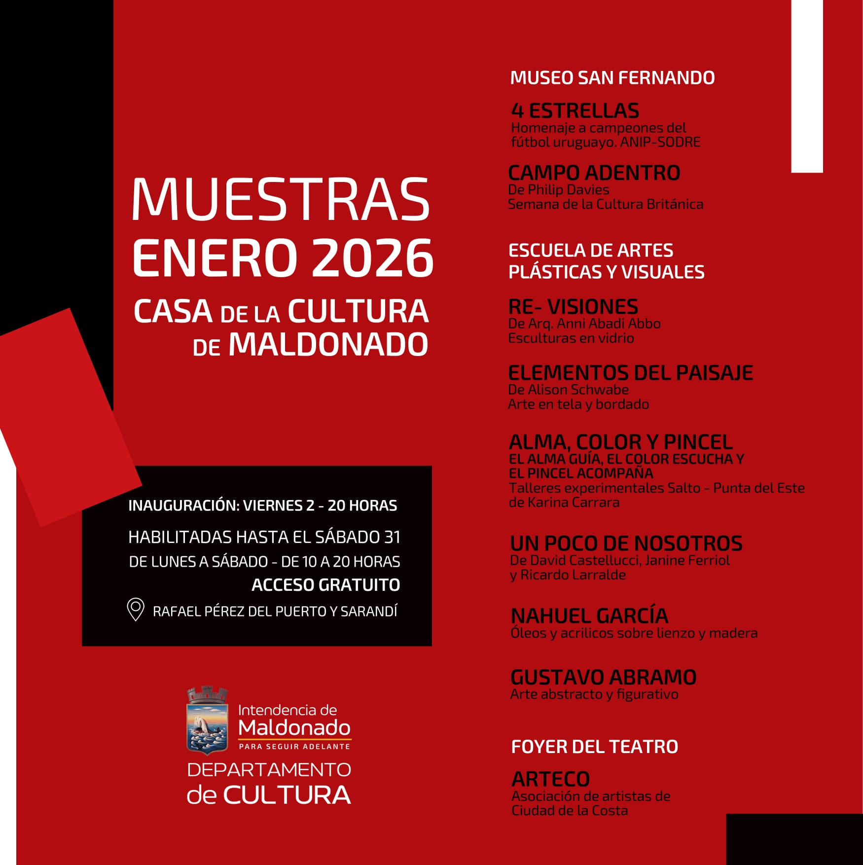Muestras Enero 2026 En Casa De La Cultura De Maldonado